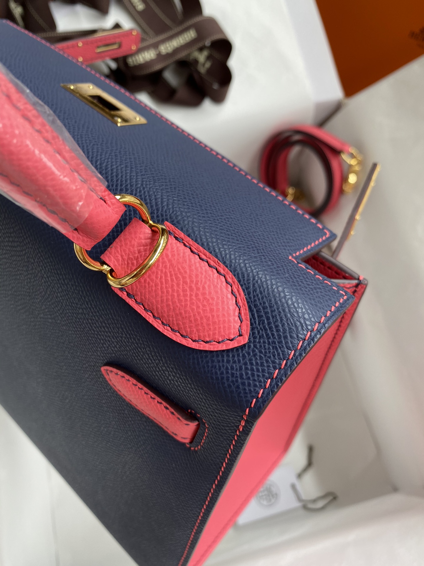 Hermes Kelly 28cm Handbag Shoulder Bag in Dark Blue Pink Epsom Leather